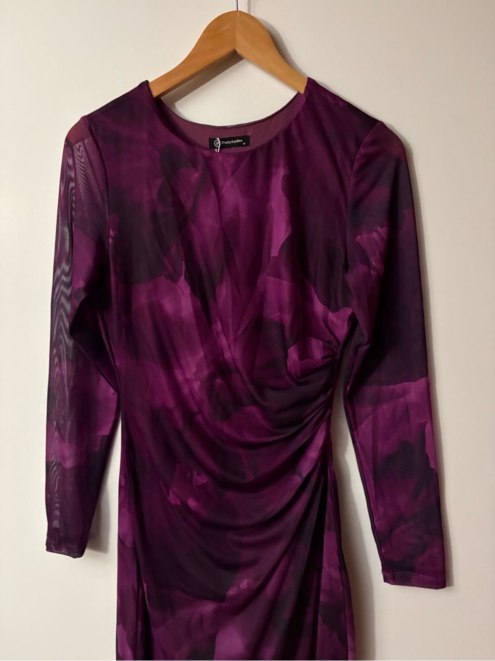 PRETTYGARDEN Sheer Mesh Long Sleeve Ruched Bodycon Maxi Dress - Picture 7 of 13